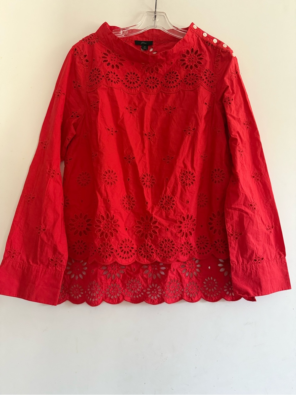 J. Crew Rooster Eyelet Cotton Top Red Size 6 - Picture 2 of 5